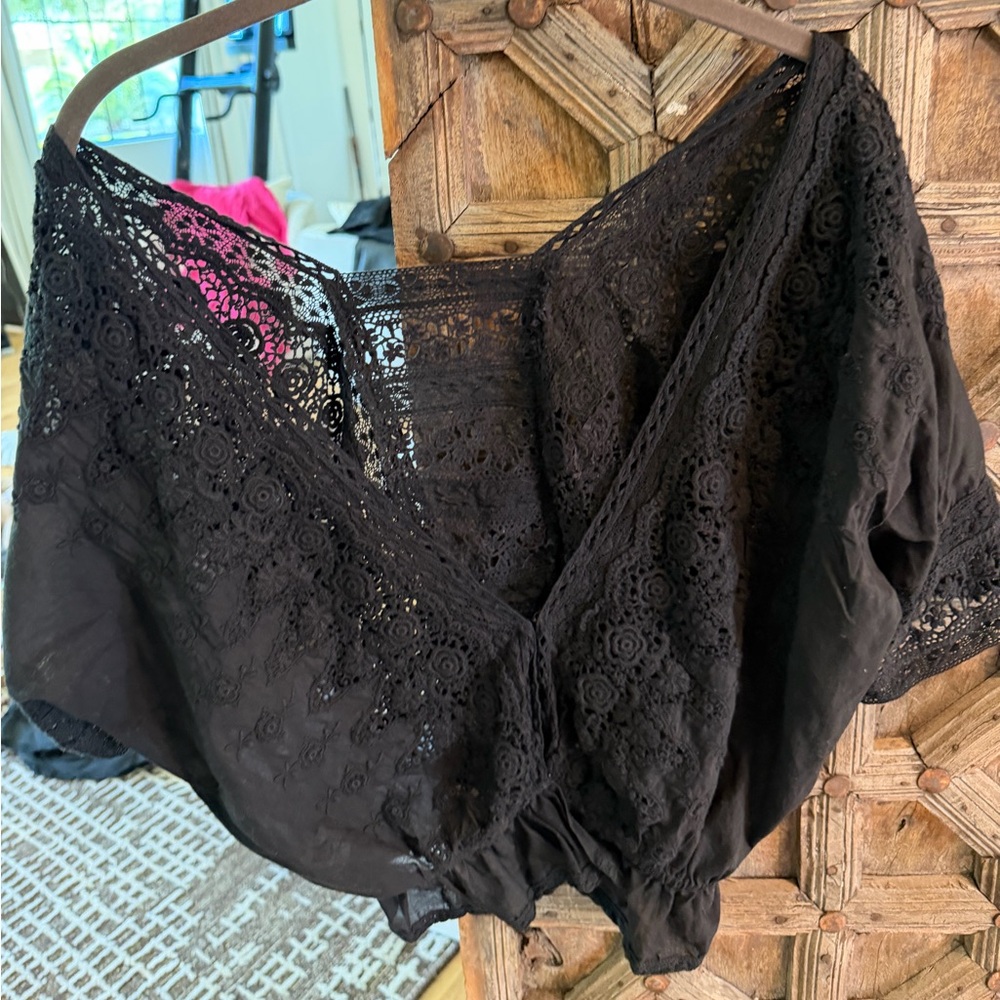 LoveShackFancy Black Lace Blouse
